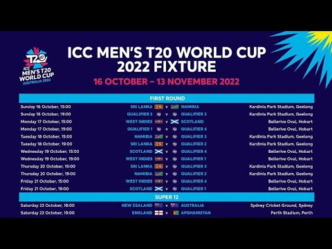 ICC MEN 'S T20 WORLD CUP 2022 FIXTURE. 16 OCTOBER -13 NOVEMBER #cricket #worldcup #pakistan