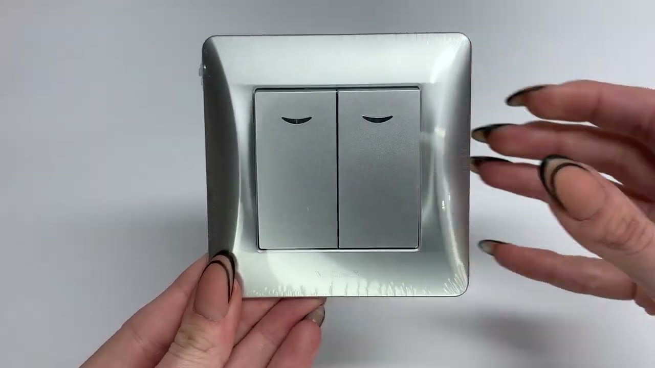 Выключатель двухклавишный с подсветкой VIDEX Binera серебряный шёлк VF-BNSW2L-SS