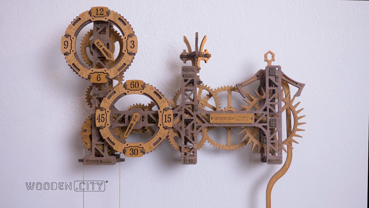Steampunk Wall Clock Wooden 3D Puzzle – DIY Clock Kit Colorful Painted Mechanical Model |Wooden.City