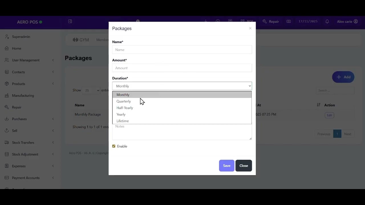 Aero POS GYM Management Module