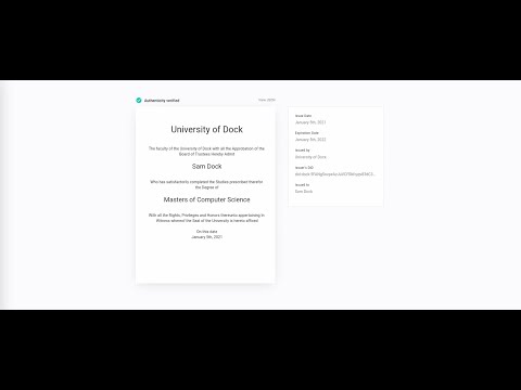 Certificados: aplicativo de demonstração do Dock