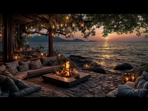 Coastal Sunset Dreams 🌊🔥 | Calming Ocean Sounds & Firelight for Deep Relaxation