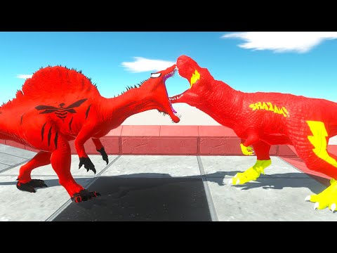 RED BUMBLEBEE SPINO vs SHAZAM T-REX DEATH FALL - Animal Revolt Battle Simulator