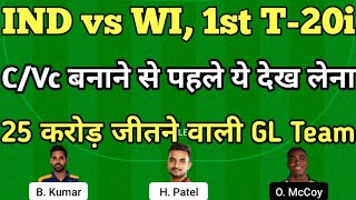 ind vs wi dream11 Team | india vs west indies 1st t20 dream11 team | dream 11 team of today match