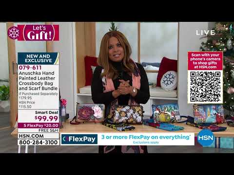 Anuschka HandPainted Leather Crossbody Bag and Scarf Bun...