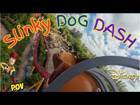 Front row point of view footage of Slinky Dog Dash