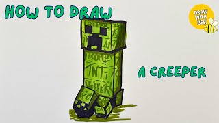 How to draw a creeper from MINECRAFT- easy kids Minecraft character drawings @DrawwithBee