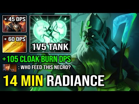 WTF 14Min Radiance +105 Burn DPS Flame Cloak Necrophos with 1v5 HP Regen Dota 2