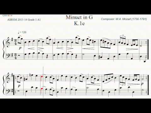 ABRSM Piano 2013-2014 Grade 1 A:1 A1 Mozart Minuet in G K1e Sheet Music