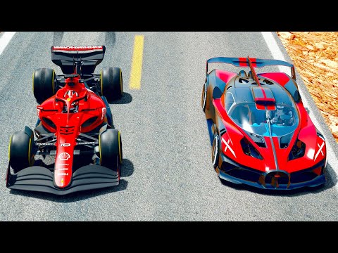 Ferrari F1 2022 vs Bugatti Bolide - Desert Drag Race