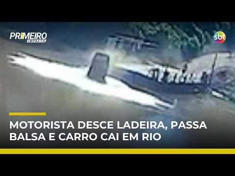 Flagra: carro perde controle, atravessa balsa e cai em rio no Rio Grande do Sul | #PrimeiroImpacto