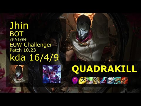 Jhin ADC vs Vayne - EUW Challenger 16/4/9 Patch 10.23 Gameplay
