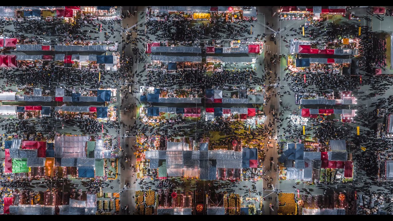 Large crowds of people in the market aerial - || No Copyright Video 4K ||