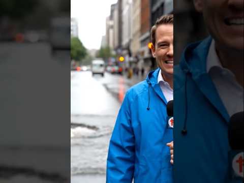 "Reporter Slips LIVE in the Rain!"🔖#LiveReport#RainyDay#FloodedRoad#BusStory#EmilIndia#ViralVid