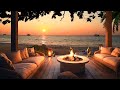 Peaceful Resort Ambience Overlooking The Sea | Water, Crackling Fire, Crickets, Wave Sounds
