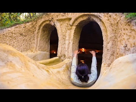 Building The Most Amazing Underground Tunnel Water Slide Park House Underground by Ancient Skills