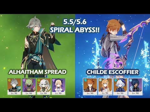 C0 Alhaitham Spread & C0 Childe Escoffier | 5.5 5.6 Spiral Abyss | Floor 12 | Genshin Impact