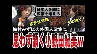 【思わず頷く小野田紀美ｗ】参政党の梅村みずほの外国人政策に思わず頷く小野田大臣【手軽に国会中継】
