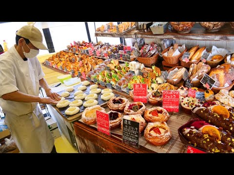 ¡Más de 130 tipos de pan llenan la tienda! Desde primera hora de la mañana seguiremos la panadería, donde hay muchos clientes habituales que compran grandes cantidades de pan. Elaboración de pan japonés [Boulangerie Walnut] ASMR