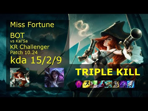 Miss Fortune ADC vs Kai'Sa - KR Challenger 15/2/9 Patch 10.24 Gameplay // [롤] 미스 포츈 vs 카이사