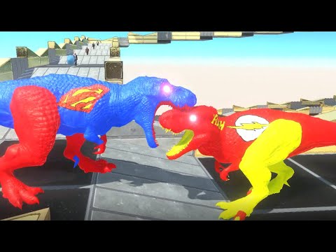 SUPERMAN T-REX vs FLASH SPACE DEATH CLIMB - Animal Revolt Battle Simulator