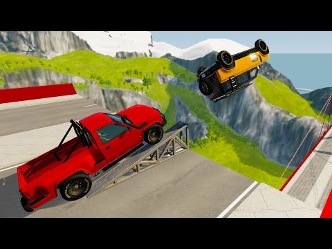 Open Bridge Jumps With Flip Ramp (Crash Test) - BeamNG.drive High Speed Flip Ramp Jumps