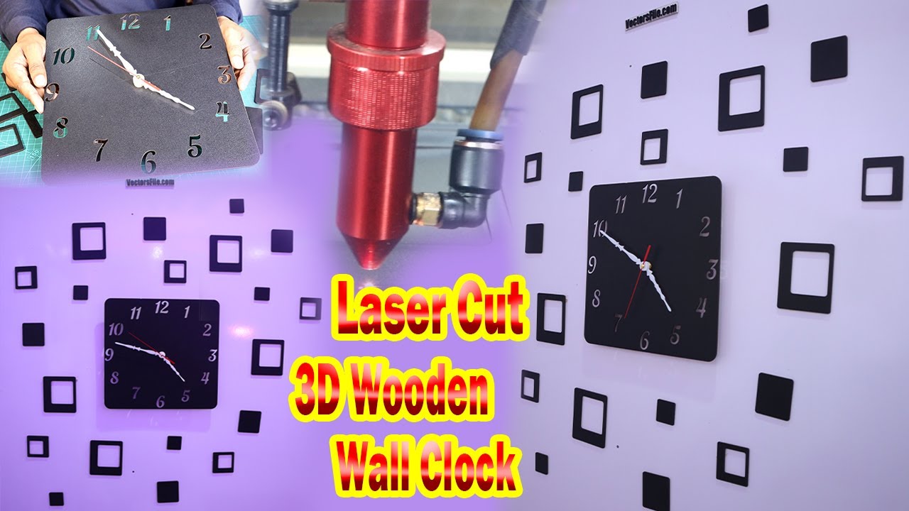How to make Laser Cut 3D Wooden Wall Clock | DIY Room Decor | DIY Wall Art Wooden Clock #VectorsFile