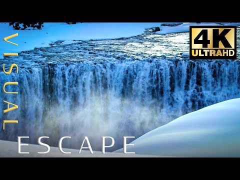 4 hours of Beautiful Relaxing Music with waterfall sounds - Winter Waterfall