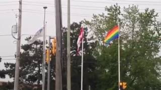Durham College tears down Ontario provincial flag replaces it with pride flag!