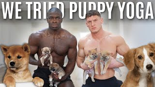 Bodybuilders try Puppy Yoga