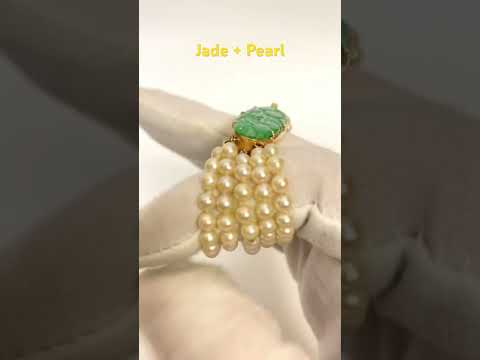 Jade 14k Clasp Five Strand Pearl Bracelet 7 Inch video