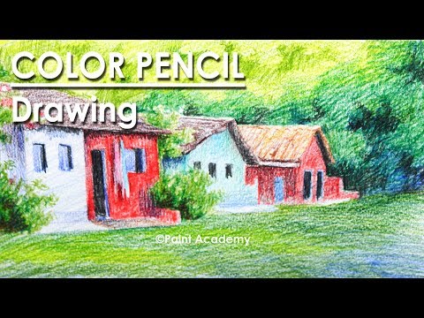 Mountains and Pine Tress Watercolor Pencil Landscape Drawing | steps to follow