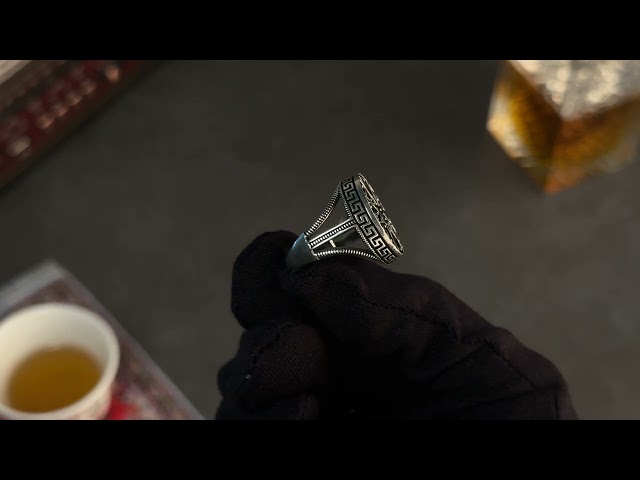 خاتم رجالي فضة استرليني مزين بأحجار زركون أسود