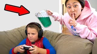 SLIME PRANK ON MY LITTLE BROTHER!!