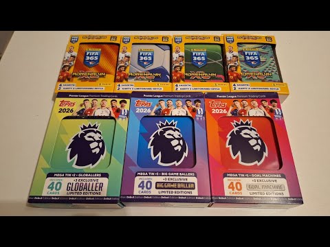 MEGA DUEL 4 X MINI CANS OF PANINI FIFA 365 2026 VS 3 X LARGE CANS OF TOPPS PREMIER LEAGUE 2026