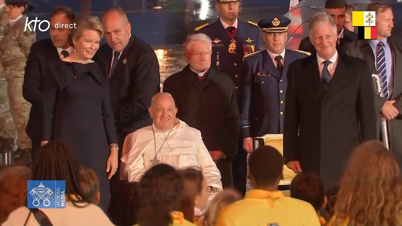 Cérémonie de bienvenue du pape François en Belgique, à la base aérienne de Melsbroek