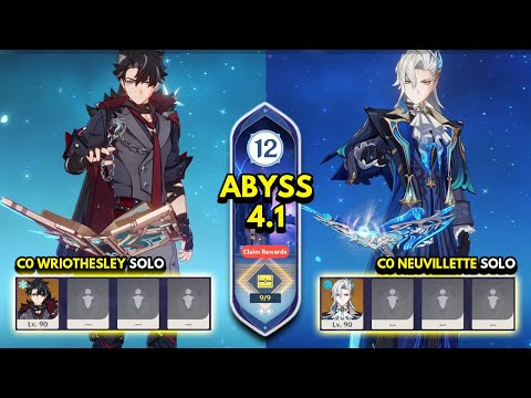 C0 Wriothesley Solo & C0 Neuvillette Solo | NEW Spiral Abyss 4.1 Floor 12 9 Stars Genshin Impact 4.1