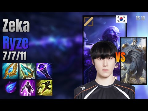 Zeka Mid Ryze vs Galio lol KR solo rank Full Game 15.10 | 제카 라이즈 vs 갈리오