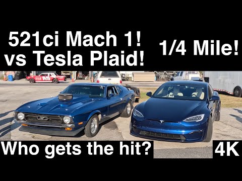 521ci '72 Mach1 vs Tesla Plaid! 1/4Mile! Tuned BMW! Greg’s COPO! CyberTruck! 3 Drag Races in 4K UHD!
