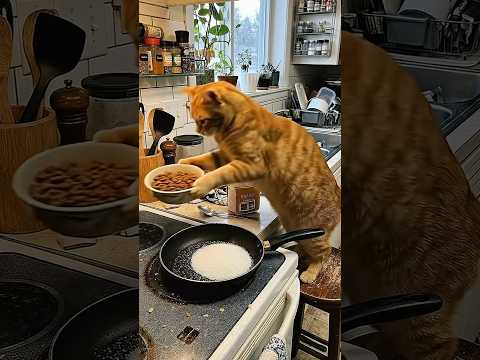 Karabaş kedi mamasından yemek yaptı