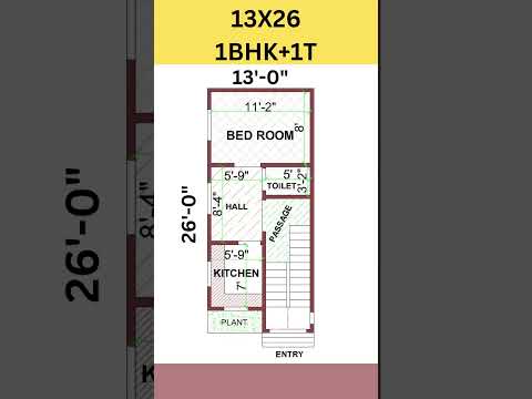 13X26 home plan with 1 bed room, 12 by 26 house map, 13*26 ghar ka naksha #shorts #homeplan #home