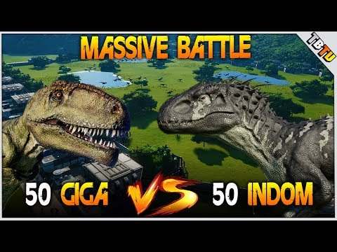 50 INDOMINUS REX Vs 50 GIGANOTOSAURUS! 100 DINOSAUR BATTLE! Jurassic World: Evolution Gameplay