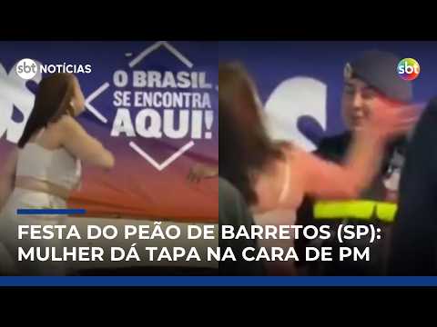 Mulher dá tapa na cara de PM durante nova confusão na Festa do Peão de Barretos (SP) | #SBTNotícias