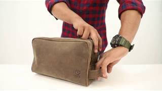 Genuine Leather Travel Dopp Kit Organizer (Dark Brown)