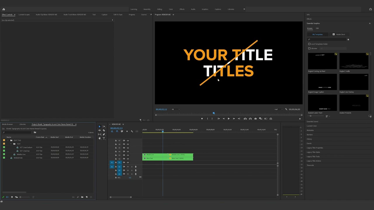 How to edit the Kinetic Typography Accent Color Name Reveal 01 in Premiere Pro