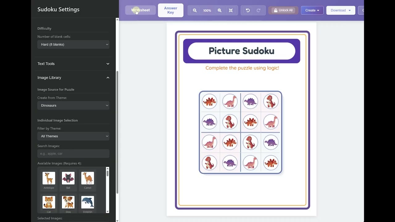 How to Create Sudoku Puzzle Worksheets — LessonCraftStudio Demo