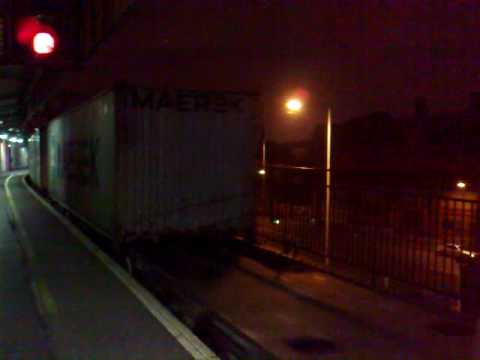 FREIGHTLINER 86604 AND 90043 PASSING MANCHESTER PICCADILLY TO TRAFFORD FREIGHT TERMINAL 24/2/2009