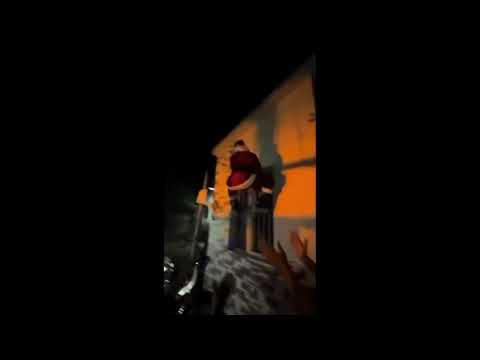 santa clouse twerking on window of house trending meme template