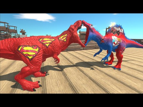 FORT DEATH RUN - SUPERMAN T-REX vs HARLEY QUINN SPINOSAURUS Animal Revolt Battle Simulator