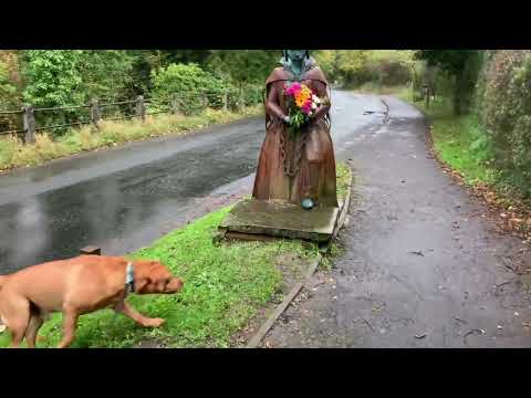 Stanley barking at Alice Nutter “Witch” near Pendle.